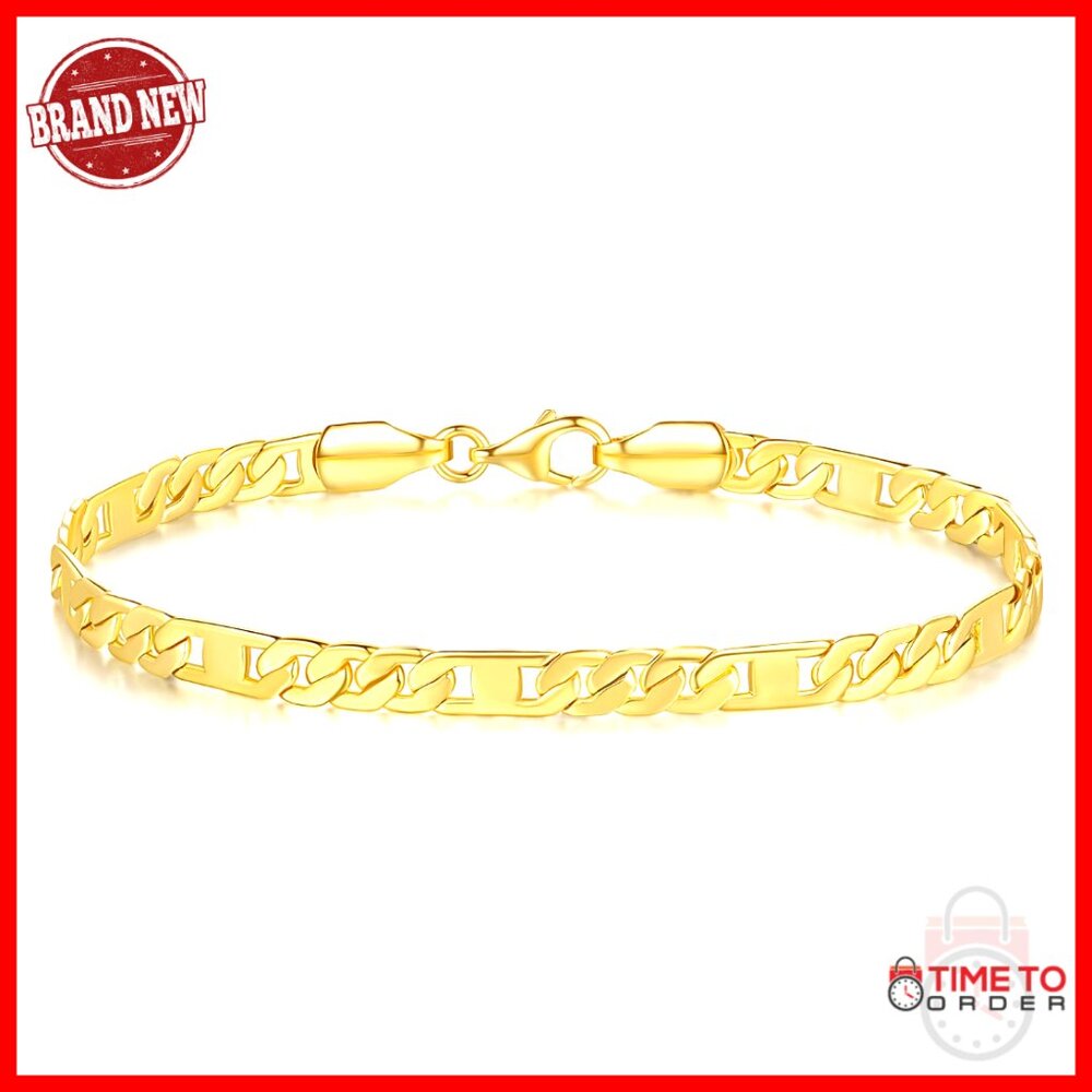 14k Gold Figaro Chain Bracelet Elegant Minimal Stackable Classic Trendy